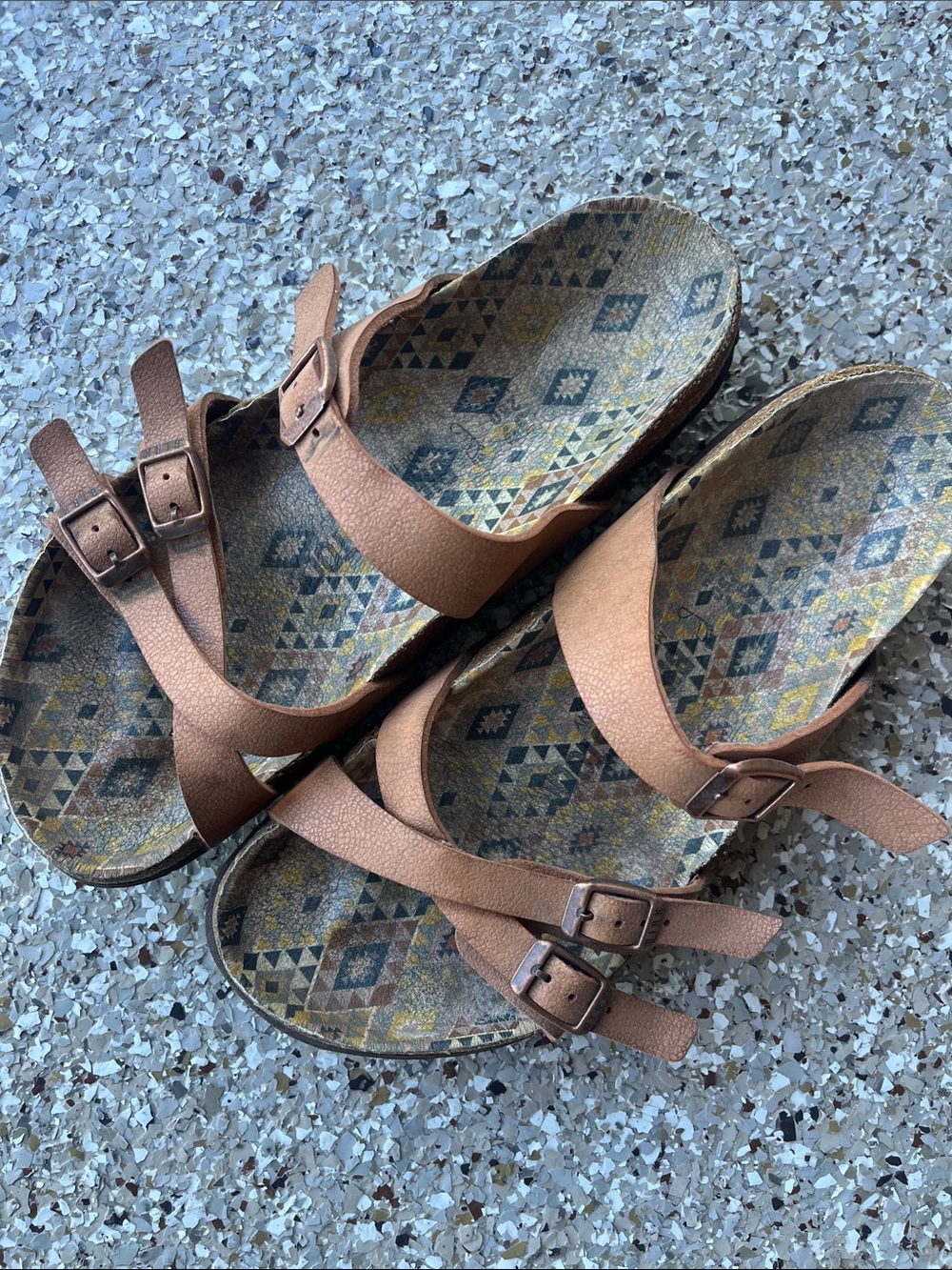 Birkenstock Brown Leather Strappy Sandals with Patterned Footbed - Picture 5 of 8
